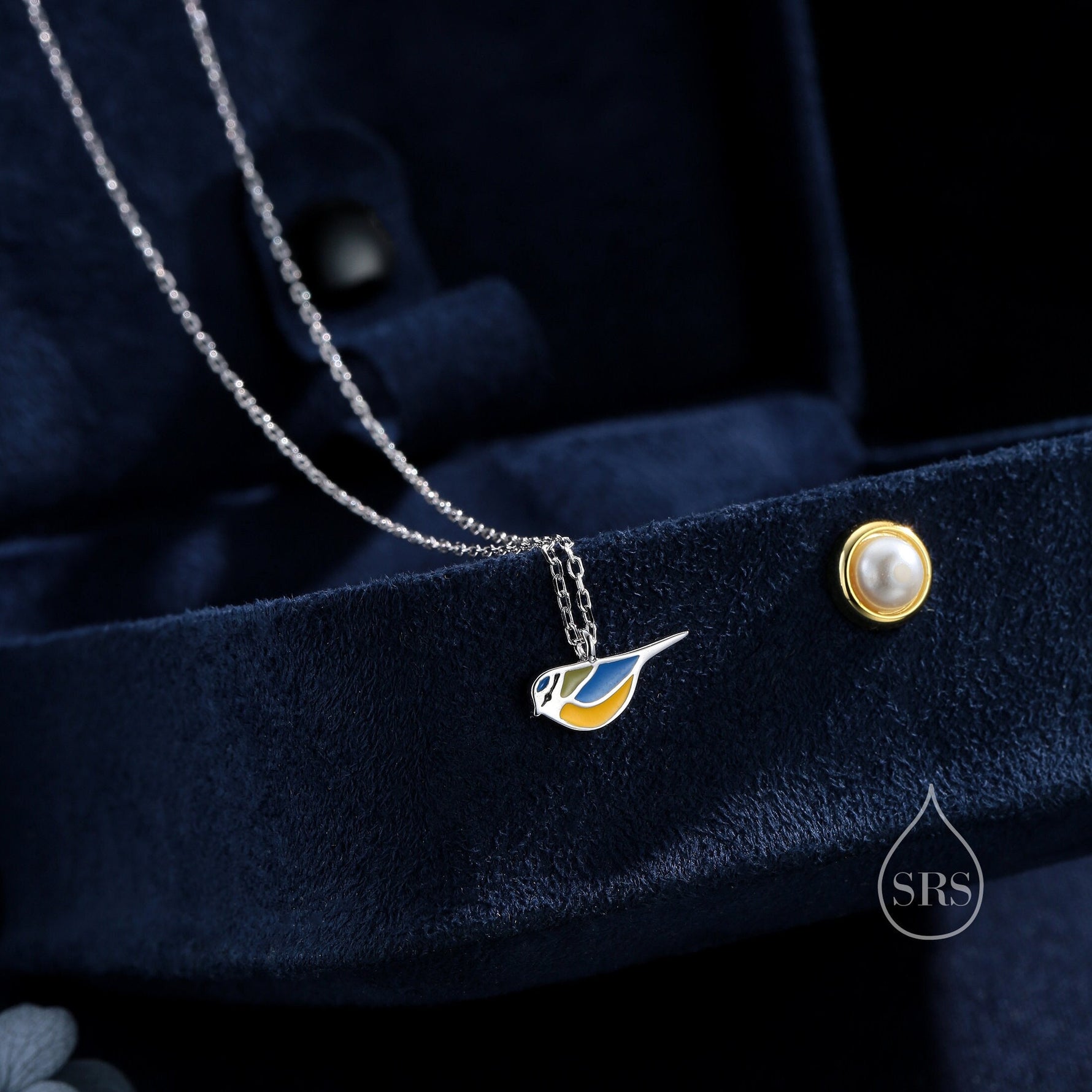 Tiny Little Blue Tit Bird Pendant Necklace in Sterling Silver, Silver Blue Tit Bird Necklace, Silver Bird Necklace, Enamel Bird Necklace