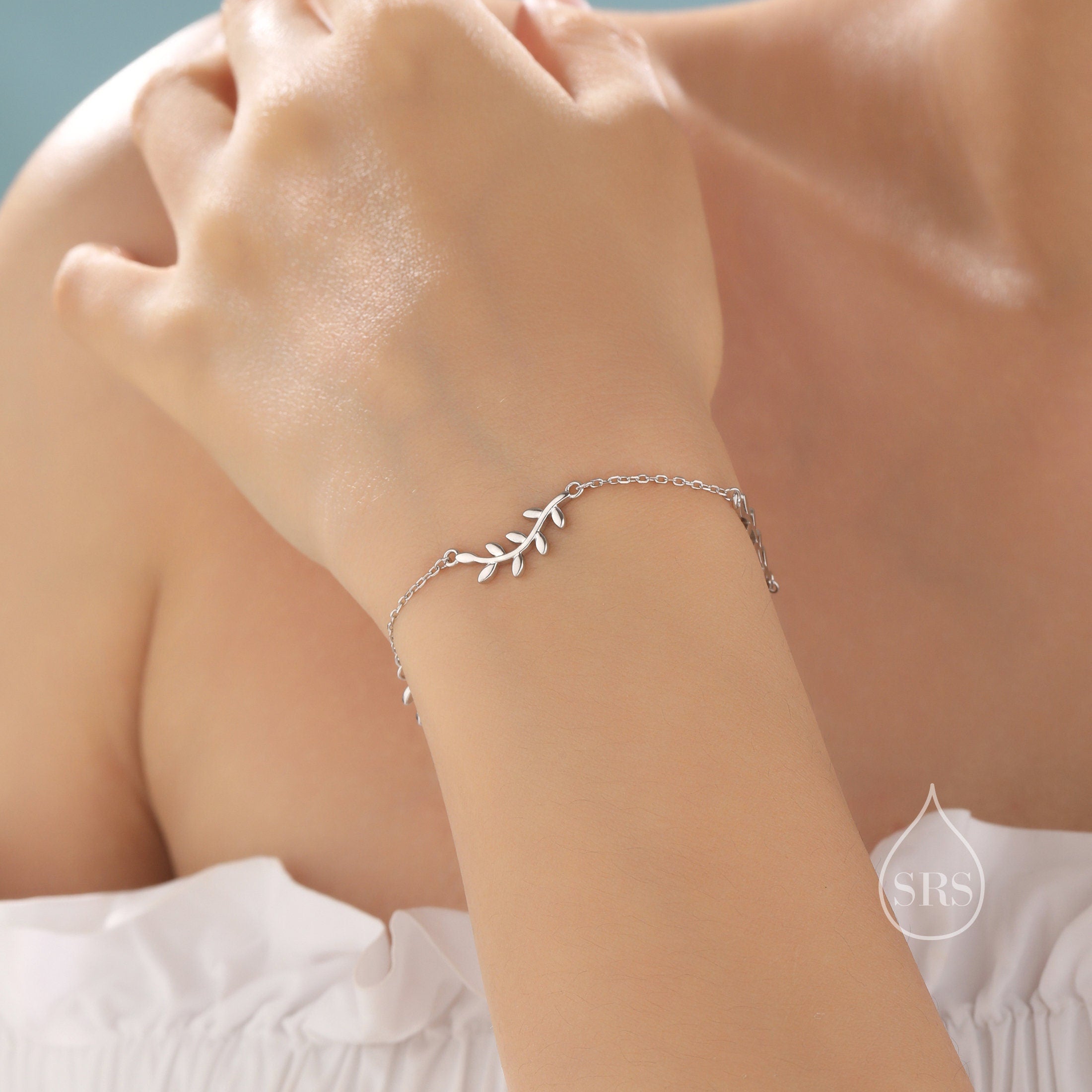 Leaf Motif Bracelet in Sterling Silver Silver or Gold or Rose gold O Silver Rain Silver