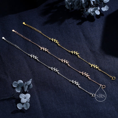 Leaf Motif Bracelet in Sterling Silver, Silver or Gold or Rose gold, Olive Leaf Bracelet, Olive Branch Bracelet