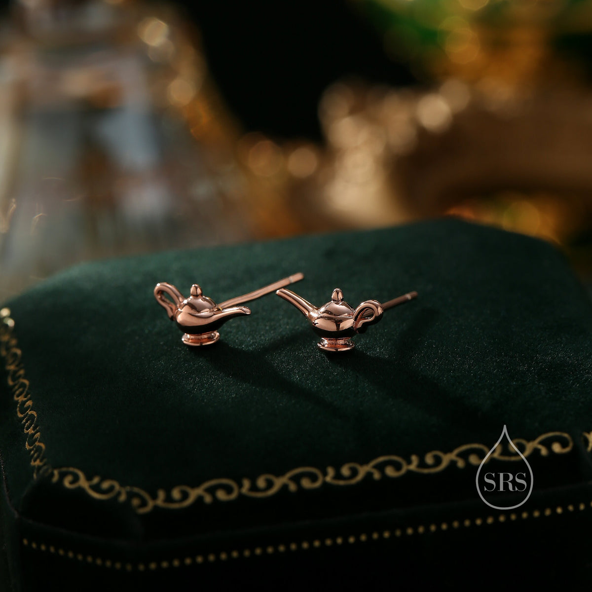 Aladdin's Magic Lamp Stud Earrings in Sterling Silver, Cute Genie Stud, Fairy tale Inspired Design