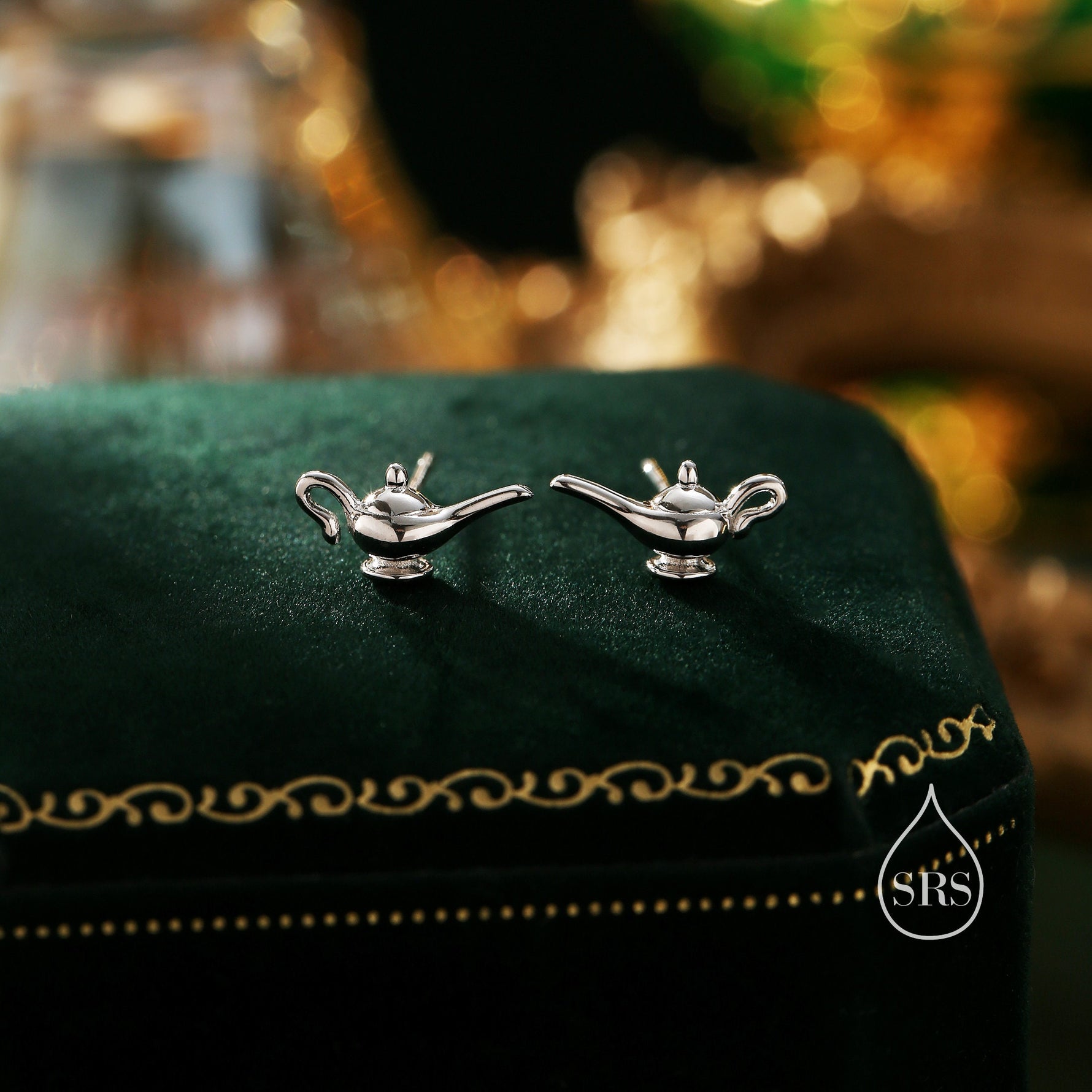 Aladdin's Magic Lamp Stud Earrings in Sterling Silver, Cute Genie Stud, Fairy tale Inspired Design