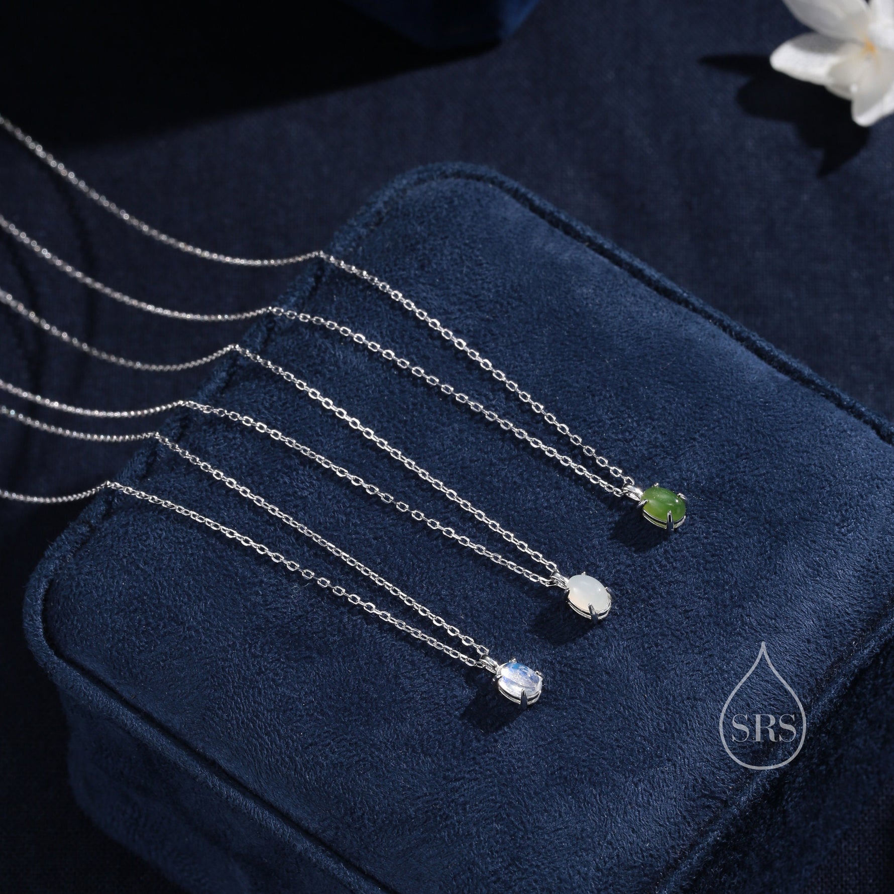 Genuine Green Jade Oval Necklace in Sterling Silver, Dainty Jade Oval Cabochon Necklace, Natural Jade Necklace