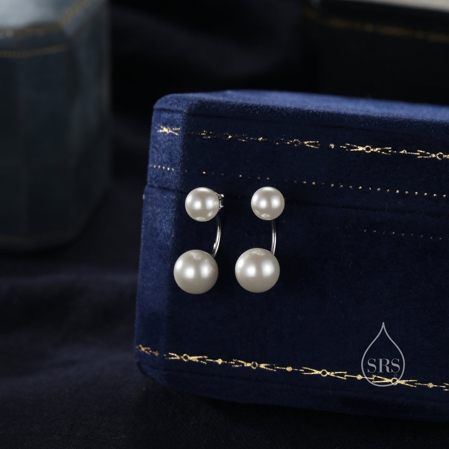 Sterling Silver Front and Back Stud Earrings Ear Jackets with Simulated Pearls, Simple and Elegant, Mother of Pearl Ear Jacket