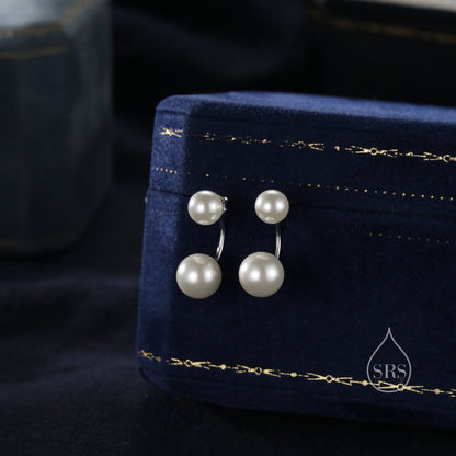 Sterling Silver Front and Back Stud Earrings Ear Jackets with Simulated Pearls, Simple and Elegant, Mother of Pearl Ear Jacket