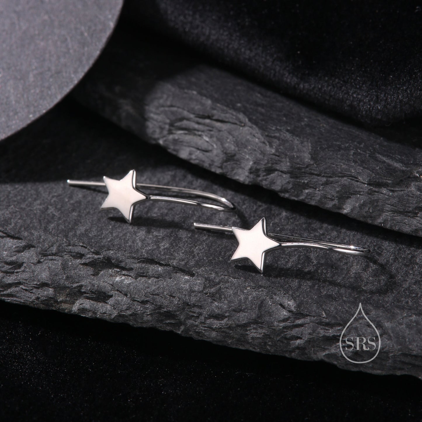 Sterling Silver Star Drop Earrings in Sterling Silver, Silver, Gold or Rose Gold, Star Hook Earrings, Dangle Celestial Earrings