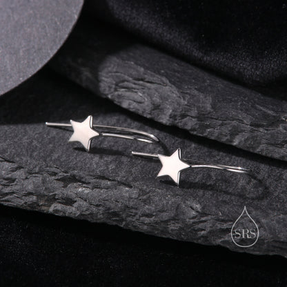 Sterling Silver Star Drop Earrings in Sterling Silver, Silver, Gold or Rose Gold, Star Hook Earrings, Dangle Celestial Earrings