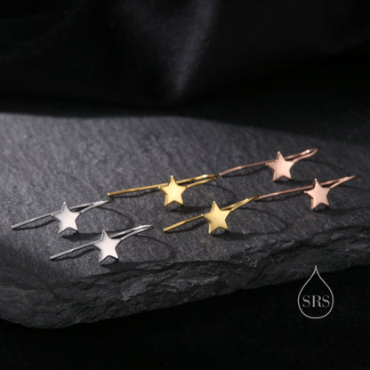 Sterling Silver Star Drop Earrings in Sterling Silver, Silver, Gold or Rose Gold, Star Hook Earrings, Dangle Celestial Earrings