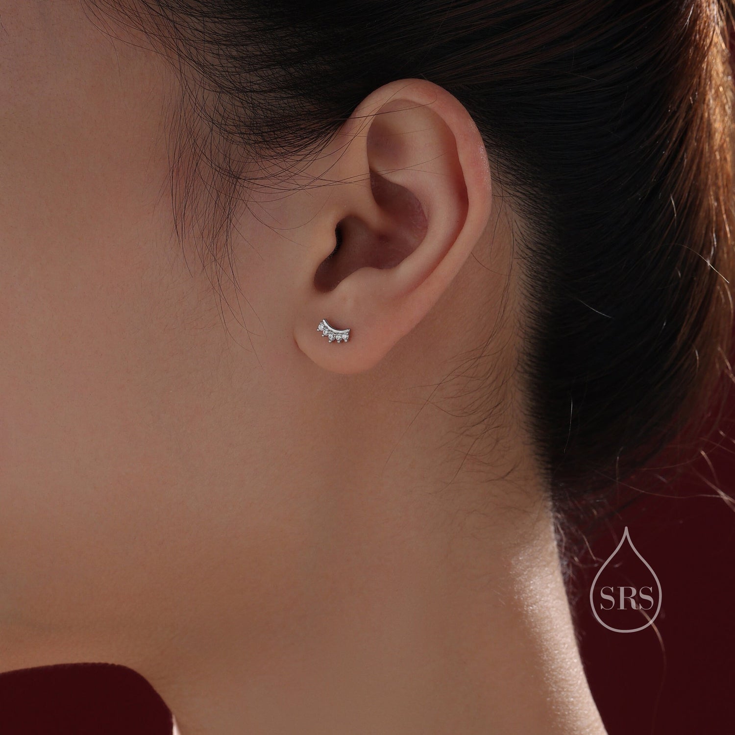 Extra Tiny Curved Bar CZ 16G Internally Threaded Flat Back Earrings in Sterling Silver