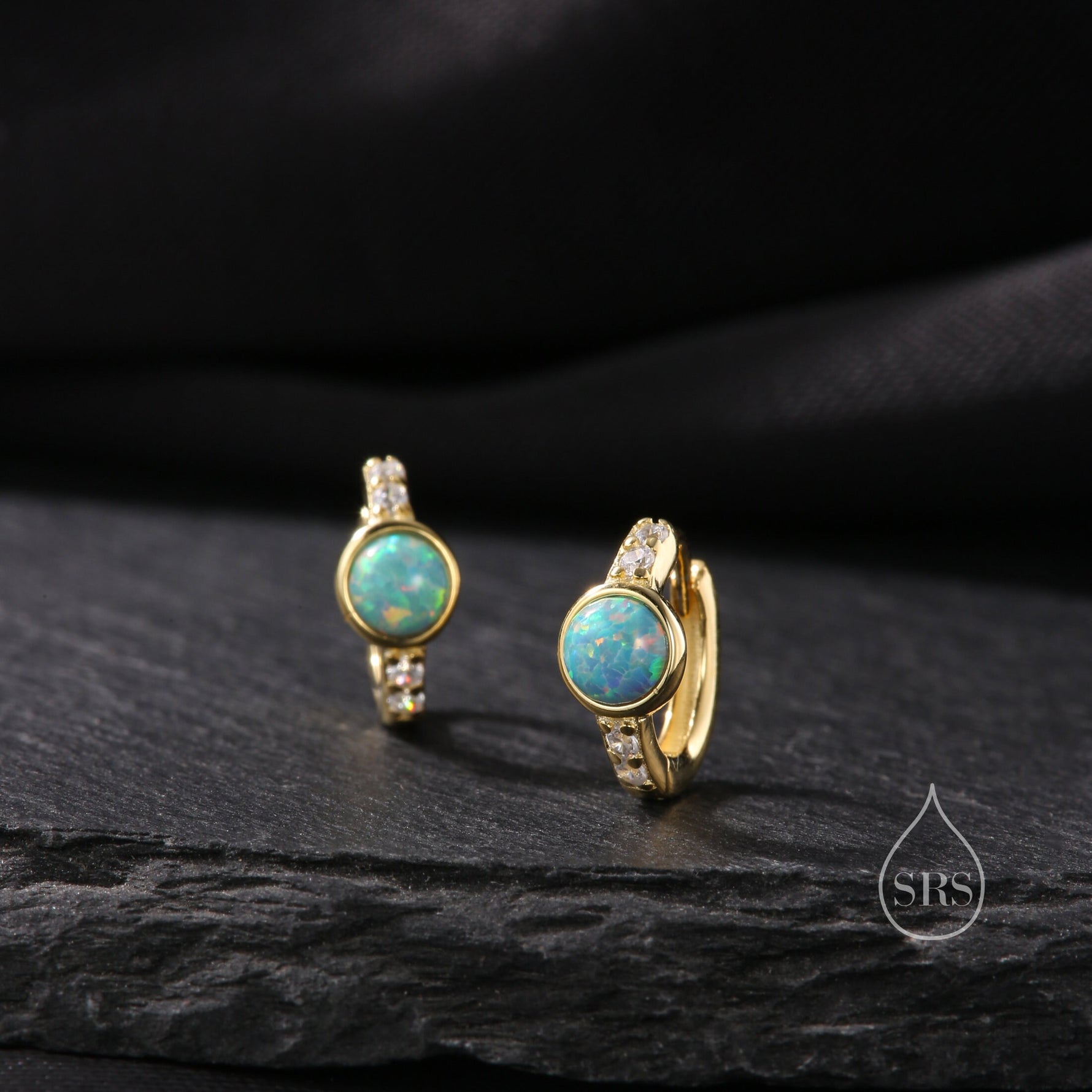 Aqua Green Opal CZ Huggie Hoop Earrings in Sterling Silver, Silver or Gold, Tiny Opal Hoops, Opal Hoops, Single Opal Hoops