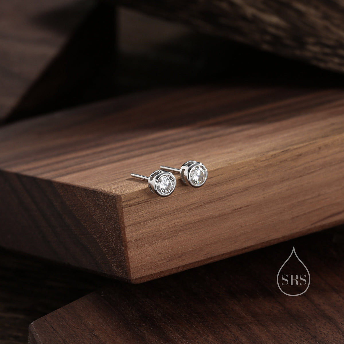 5mm Bezel CZ Crystal Stud Earrings in Sterling Silver