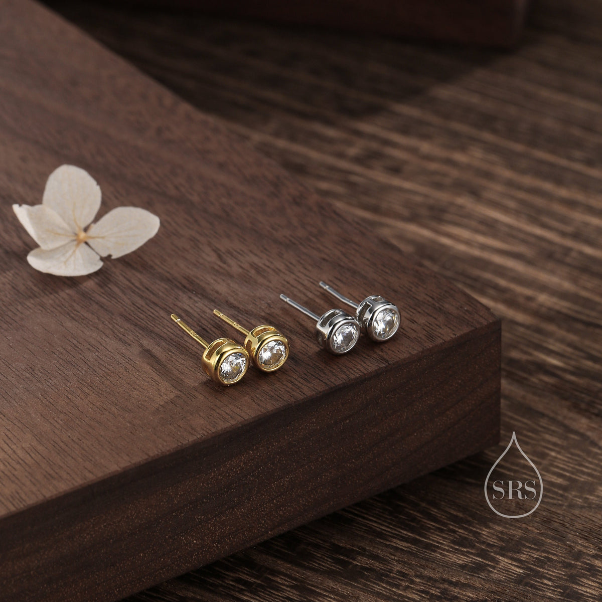 5mm Bezel CZ Crystal Stud Earrings in Sterling Silver