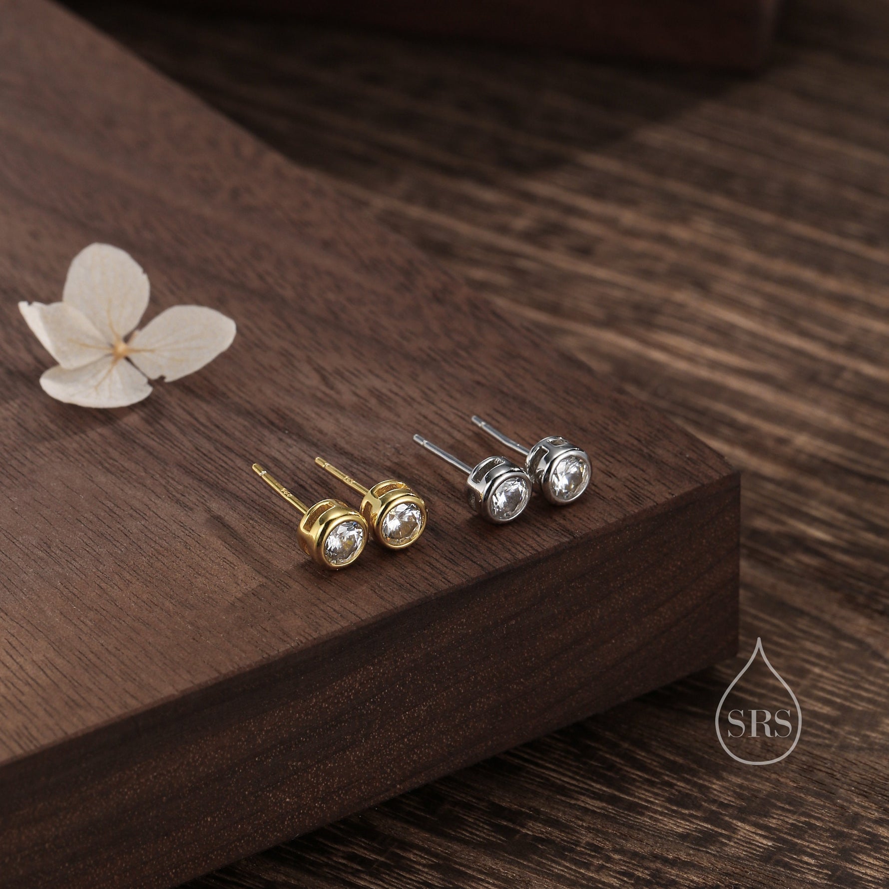 5mm Bezel CZ Crystal Stud Earrings in Sterling Silver
