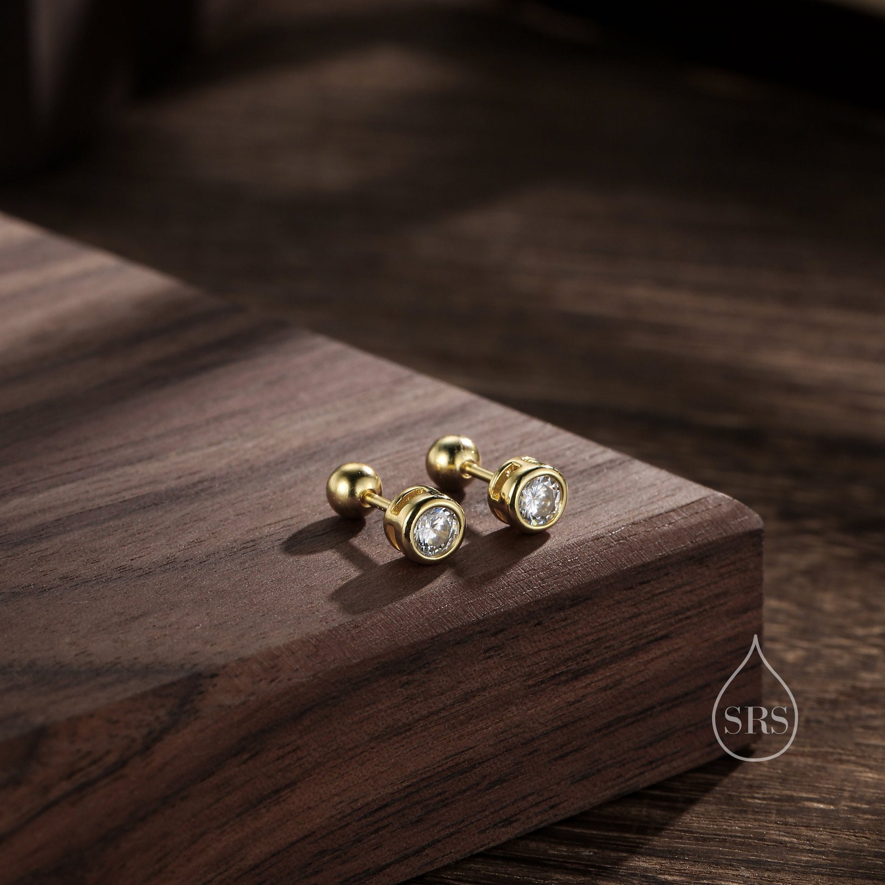 5mm Bezel CZ Crystal 18G Screw Back Earrings in Sterling Silver