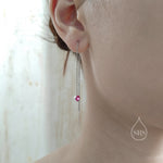 4mm Sapphire Blue CZ Threader Earrings in Sterling Silver, Silver or Gold, Tiny Dot Crystal Ear Threaders, Bezel CZ Ear Threaders