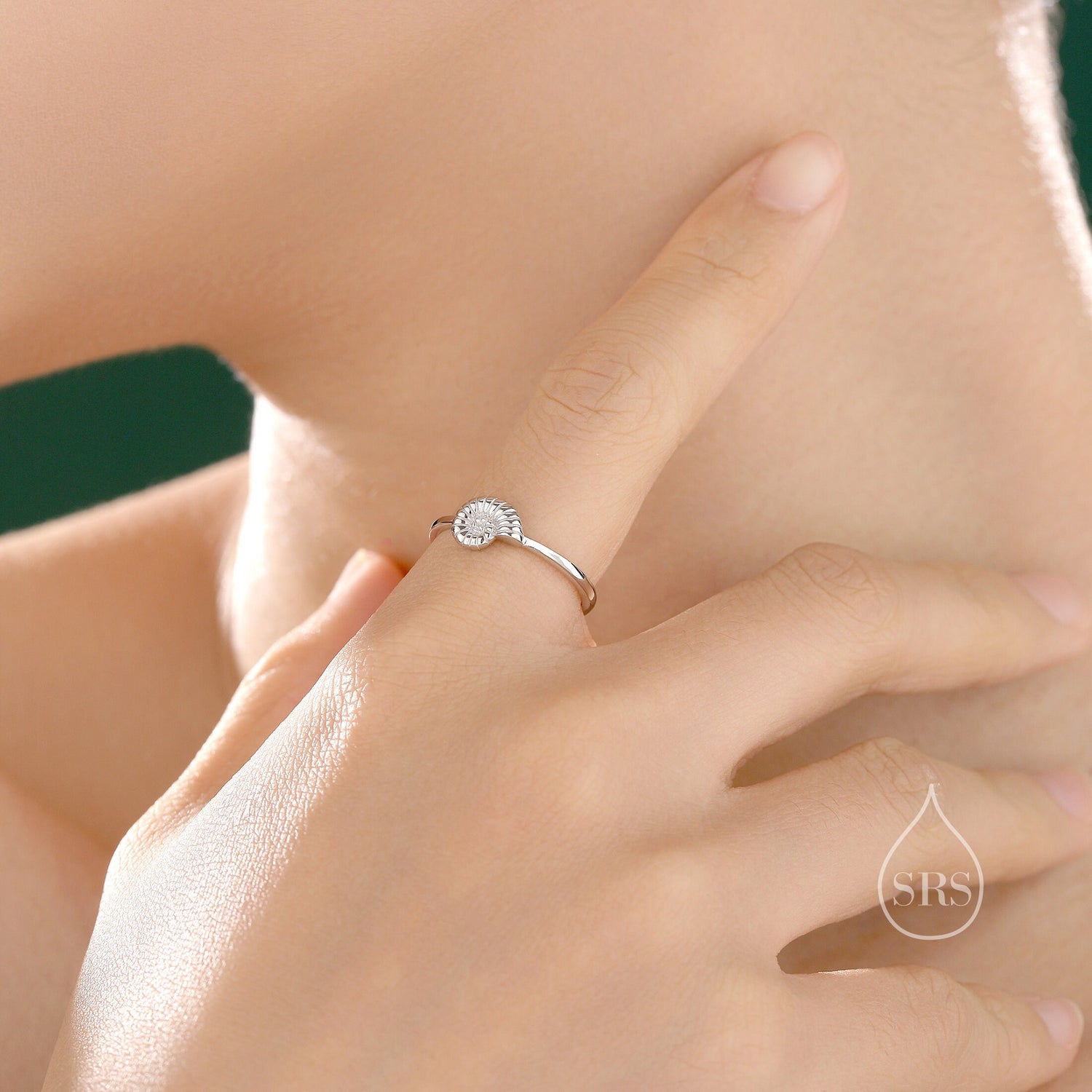 Sterling Silver Cute Little Ammonite Ring, Adjustable Size, Cute Ammonite Shell Ring, Dainty and Delicate, Shell Fossil Ring
