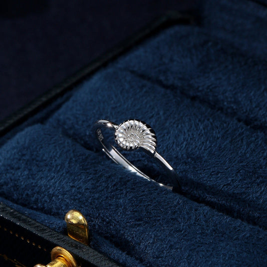 Sterling Silver Cute Little Ammonite Ring, Adjustable Size, Cute Ammonite Shell Ring, Dainty and Delicate, Shell Fossil Ring
