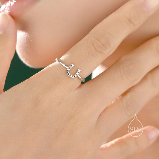 Sterling Silver Cute Little Horseshoe Ring, Adjustable Size, Cute Horseshoe Ring, Dainty and Delicate, Lucky Horse Shoe Ring