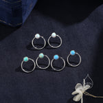 Double Circle Aqua Green Opal Ear Jacket in Sterling Silver, Two Way Detachable Circle Earrings, Front and Back Lab Opal Earring