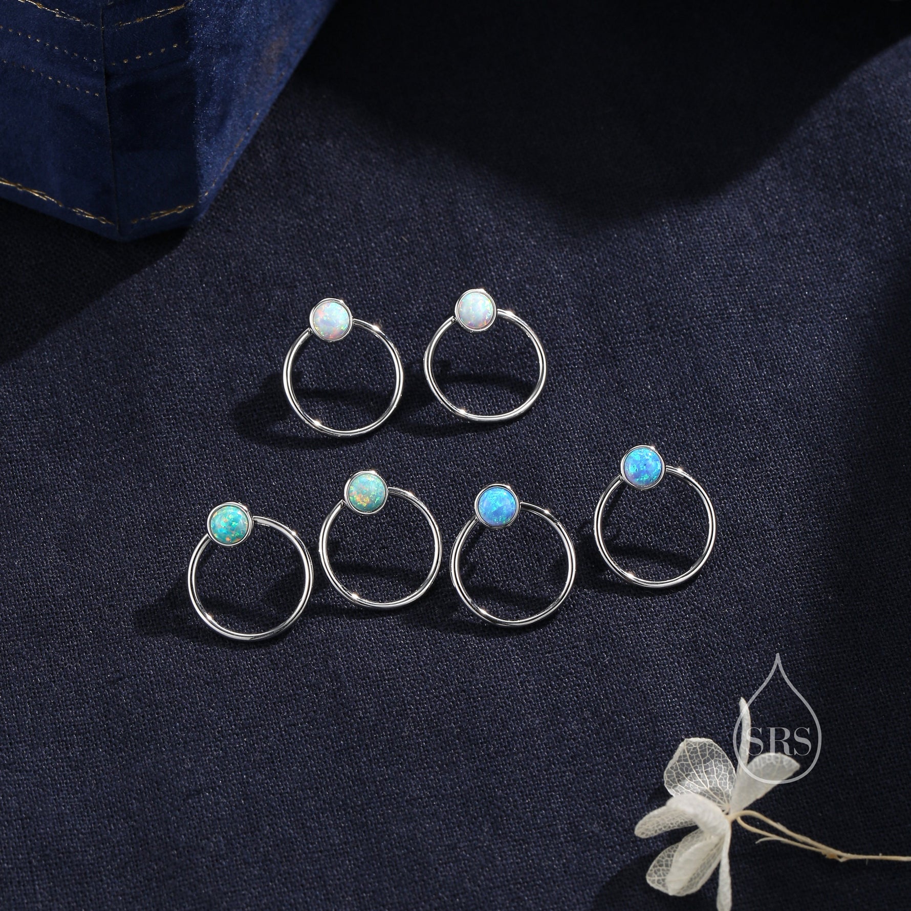 Double Circle Aqua Green Opal Ear Jacket in Sterling Silver, Two Way Detachable Circle Earrings, Front and Back Lab Opal Earring
