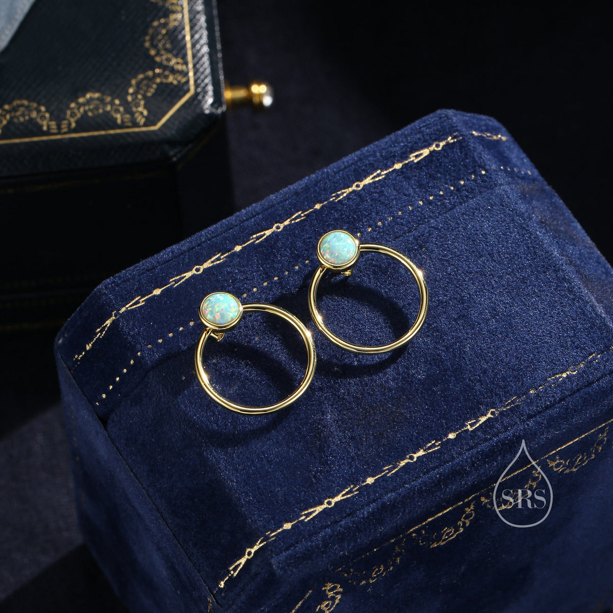 Double Circle Aqua Green Opal Ear Jacket in Sterling Silver, Two Way Detachable Circle Earrings, Front and Back Lab Opal Earring