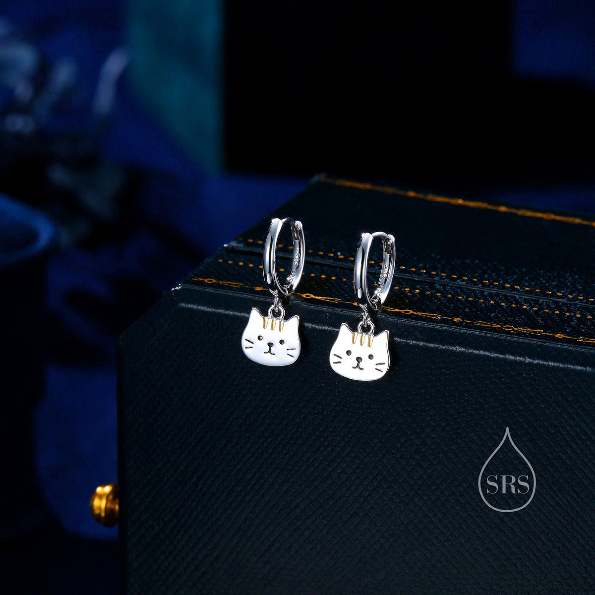 Super Cute Cat Huggie Earrings in Sterling Silver - Cute Cat Huggie Hoops, Cat Lover Gift, Cat Mum Gift, Cat Hoop Earrings