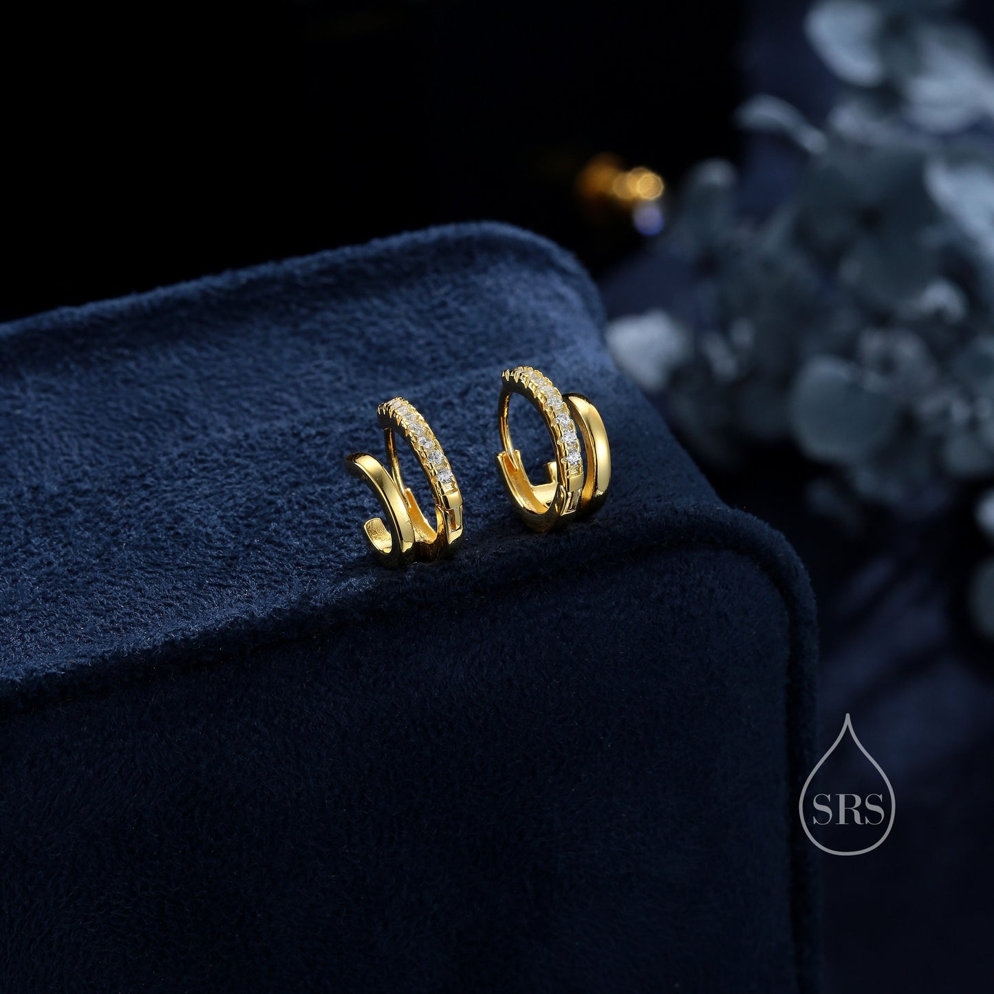 Single Piercing Double Hoop Effect Earrings in Sterling Silver, CZ Pave Hoop Earrings, Silver, Gold, Rose Gold, Dainty and Delicate