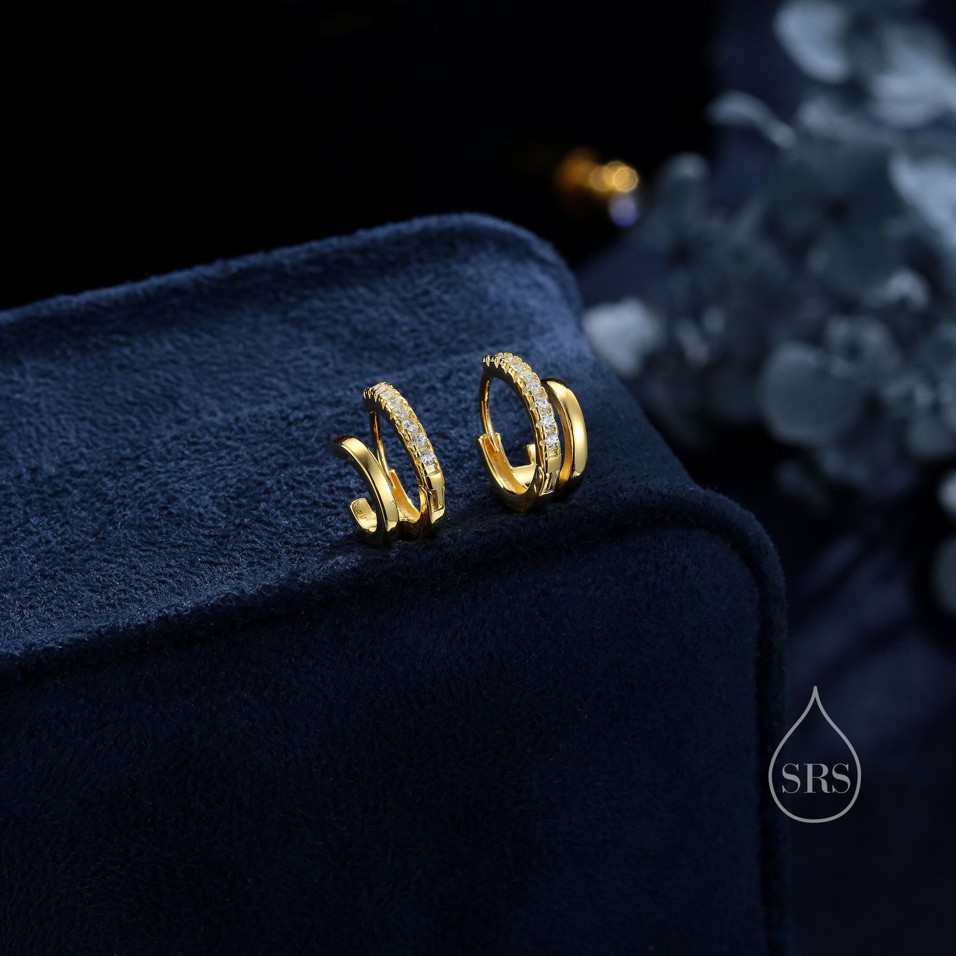 Single Piercing Double Hoop Effect Earrings in Sterling Silver, CZ Pave Hoop Earrings, Silver, Gold, Rose Gold, Dainty and Delicate