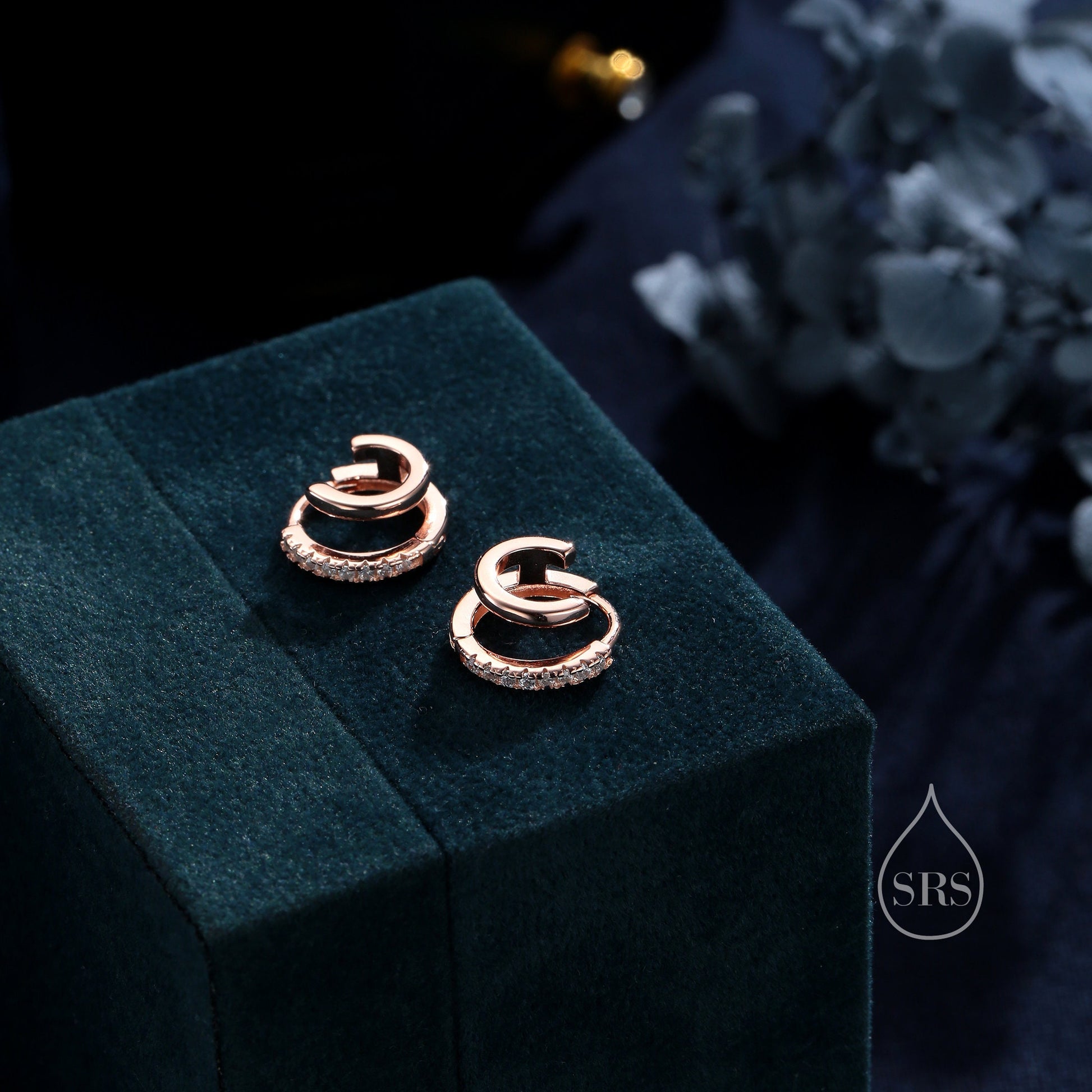 Single Piercing Double Hoop Effect Earrings in Sterling Silver, CZ Pave Hoop Earrings, Silver, Gold, Rose Gold, Dainty and Delicate