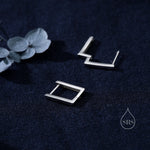 Rectangle Hoop Earrings in Sterling Silver, Silver or Gold, Skinny Geometric Square Hoop Earrings, 12mm Minimalist Hoops