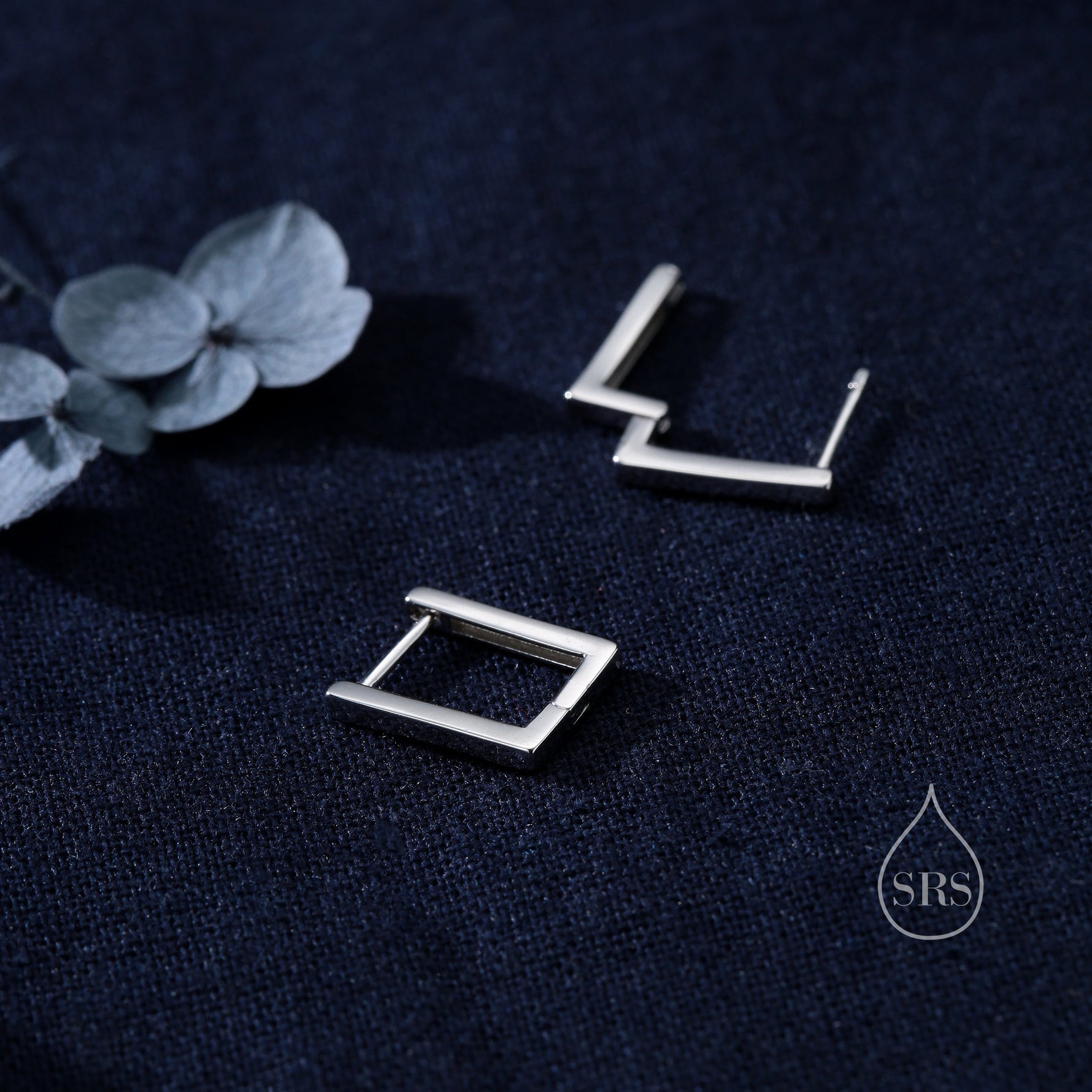Rectangle Hoop Earrings in Sterling Silver, Silver or Gold, Skinny Geometric Square Hoop Earrings, 12mm Minimalist Hoops