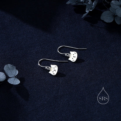 Super Cute Cat Drop Hook Earrings in Sterling Silver -  Cute Cat Drop Earrings, Cat Lover Gift, Cat Mum Gift, Cat Dangle Earrings