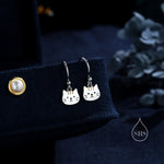 Super Cute Cat Drop Hook Earrings in Sterling Silver - Cute Cat Drop Earrings, Cat Lover Gift, Cat Mum Gift, Cat Dangle Earrings
