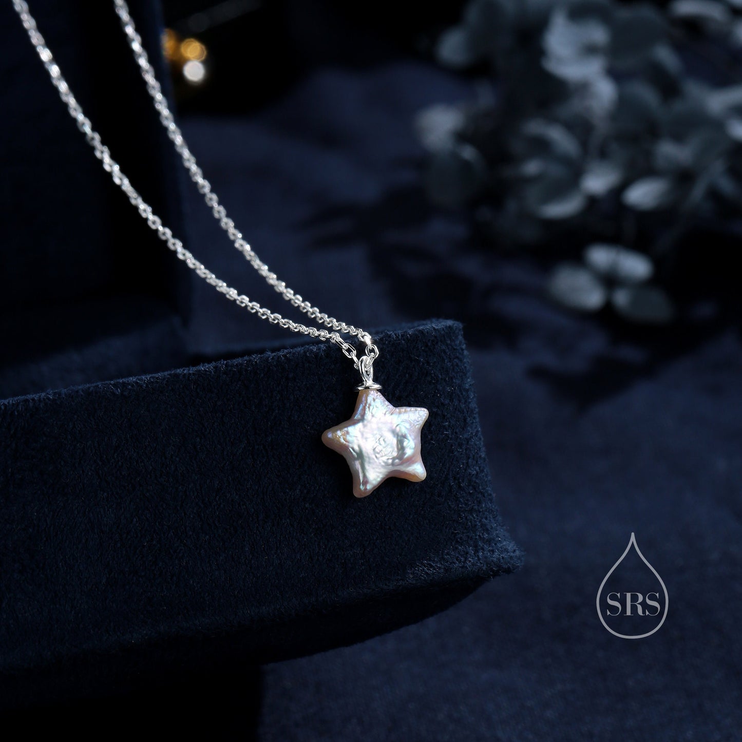 Genuine Star Baroque Pearl Pendant Necklace in Sterling Silver, Delicate Keshi Pearl Star Necklace, Star Pearl Necklace