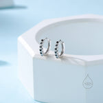 Black CZ Bezel Huggie Hoop in Sterling Silver, 8mm, Black CZ Hoops, Minimalist Simple Hoop Earrings, Black Hoops with Black CZ