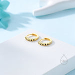 Black CZ Bezel Huggie Hoop in Sterling Silver, 8mm, Black CZ Hoops, Minimalist Simple Hoop Earrings, Black Hoops with Black CZ