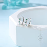 Emerald Green CZ Bezel Huggie Hoop in Sterling Silver, 8mm, Silver or Gold, Green Minimalist Simple Hoop Earrings, Green CZ Hoops