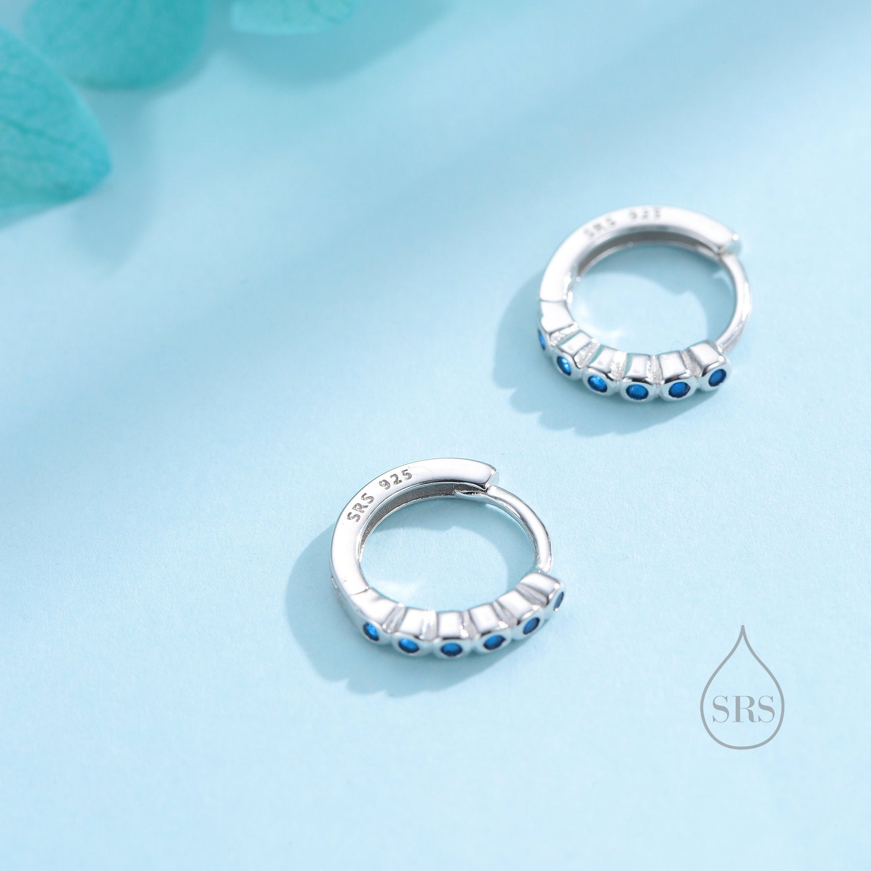 Sapphire Blue CZ Bezel Huggie Hoop in Sterling Silver, 8mm, Silver or Gold, Green Minimalist Simple Hoop Earrings, Green CZ Hoops