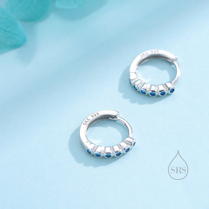 Sapphire Blue CZ Bezel Huggie Hoop in Sterling Silver, 8mm, Silver or Gold, Green Minimalist Simple Hoop Earrings, Green CZ Hoops