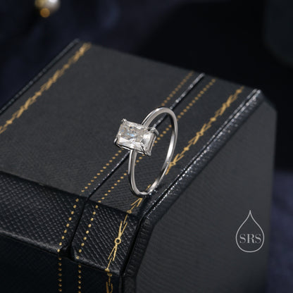 1 Carat Emerald Cut Moissanite Diamond Classic Single Stone Engagement Ring in Sterling Silver, Genuine Moissanite Baguette Ring, US 5-8