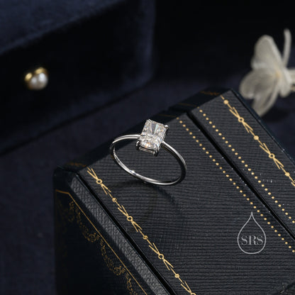 1 Carat Emerald Cut Moissanite Diamond Classic Single Stone Engagement Ring in Sterling Silver, Genuine Moissanite Baguette Ring, US 5-8