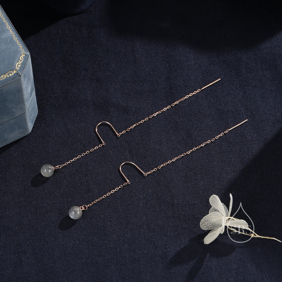 Genuine Labradorite U Shape Threader Earrings in Sterling Silver, Silver, Gold or Rose Gold, 6mm Labradorite Ball Ear Threaders
