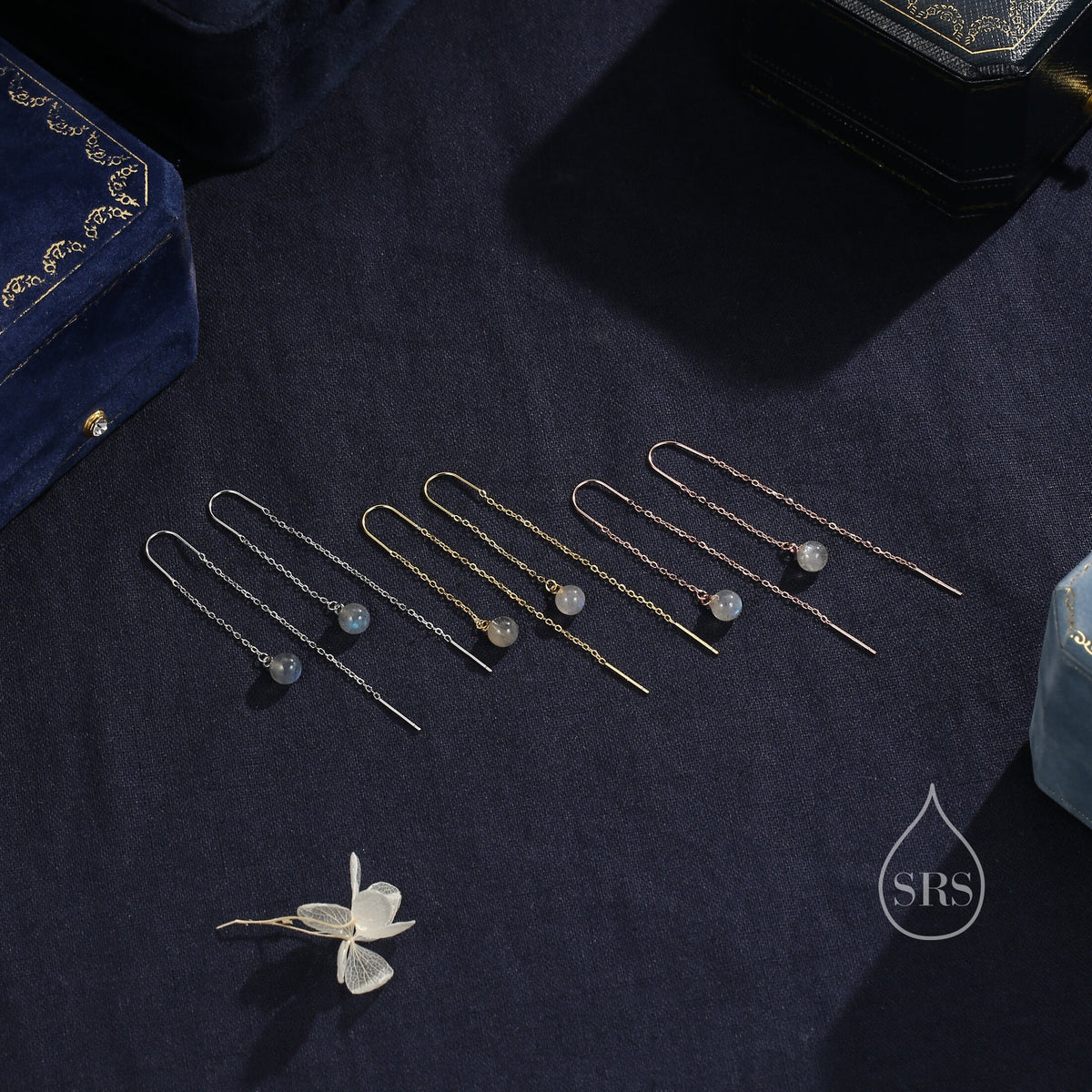 Genuine Labradorite U Shape Threader Earrings in Sterling Silver, Silver, Gold or Rose Gold, 6mm Labradorite Ball Ear Threaders