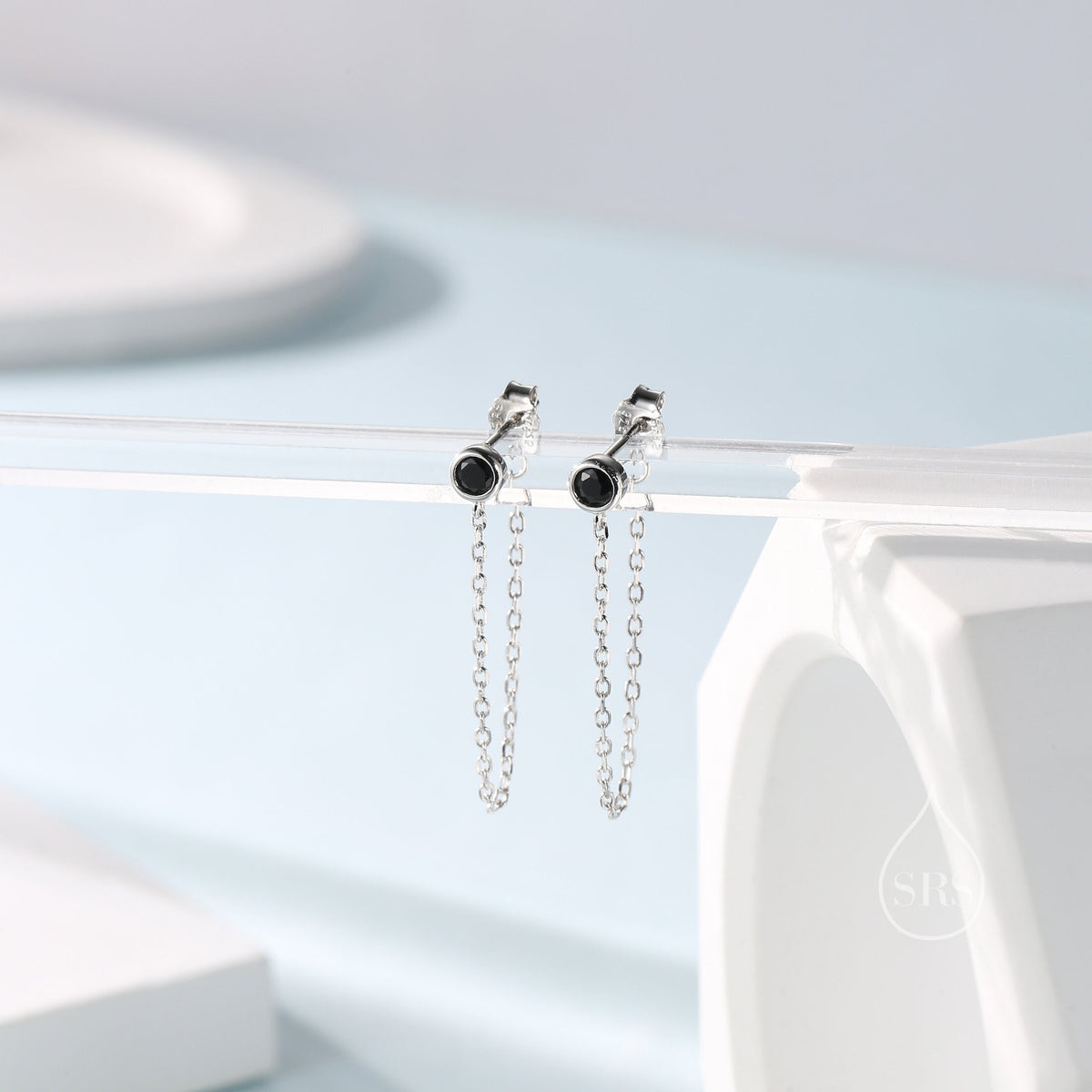 Black CZ Chain Ear Jacket Earrings