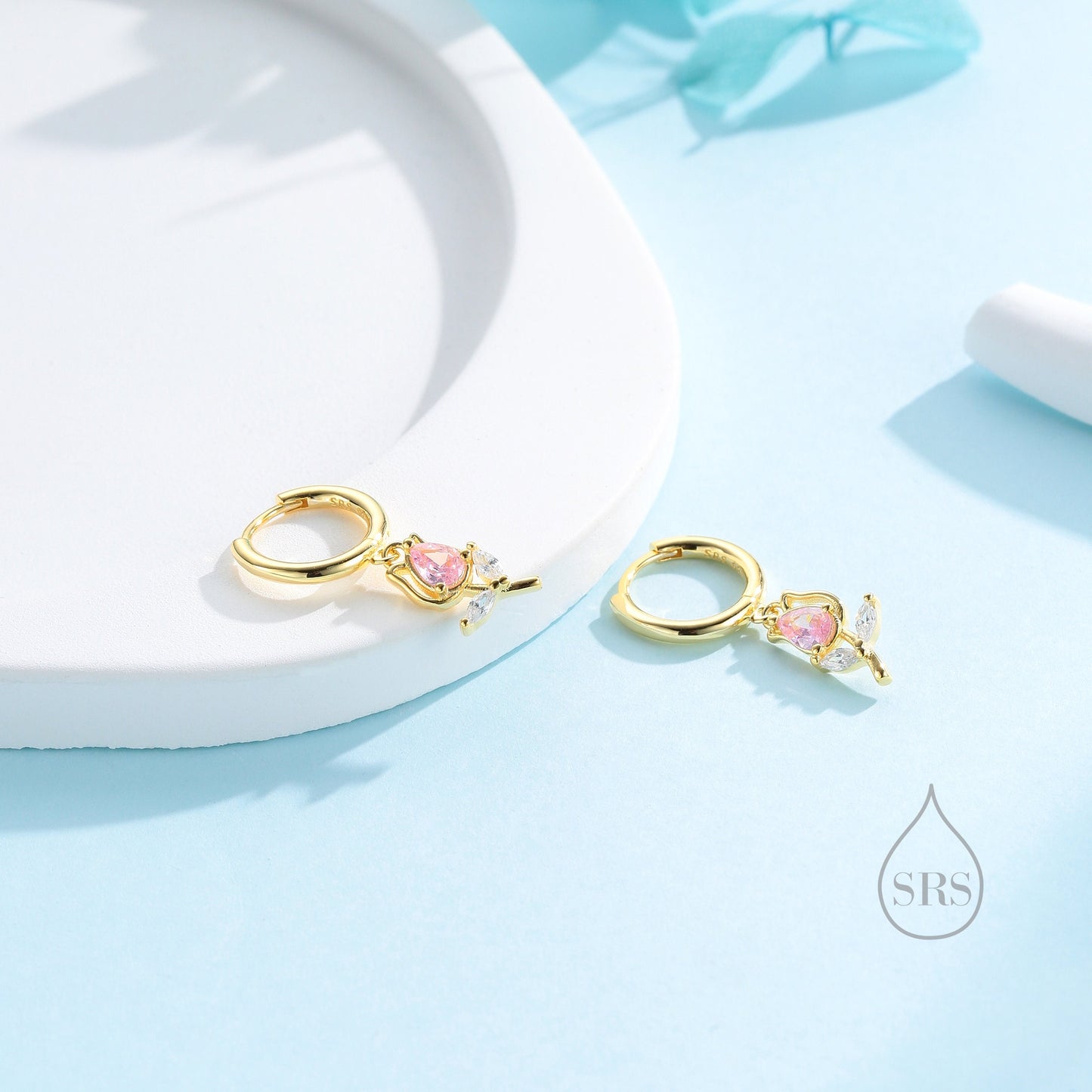 Tulip Flower Huggie Hoop Earrings in Sterling Silver, Silver or Gold, Delicate Tulip Flower Hoops,