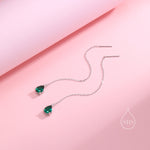 Emerald Green Droplet CZ Threader Earrings in Sterling Silver, Silver or Gold, Pear Cut CZ Long Ear Threaders, Sparkly CZ Threaders