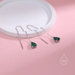 Emerald Green Droplet CZ Threader Earrings in Sterling Silver, Silver or Gold, Pear Cut CZ Long Ear Threaders, Sparkly CZ Threaders