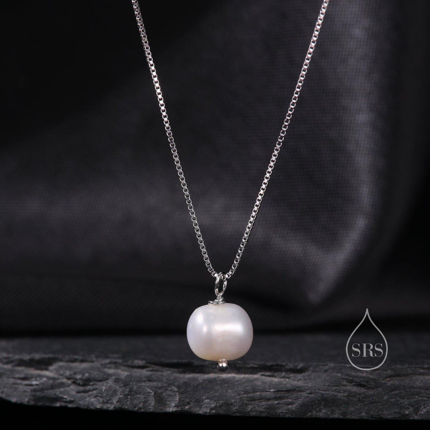 Irregular Shaped Natural Pearl Necklace in Sterling Silver, Genuine Oval Freshwater Pearl Pendant Necklace in Sterling Silver
