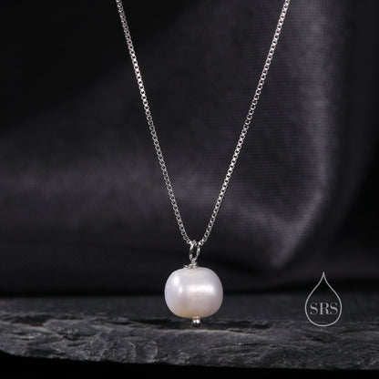 Irregular Shaped Natural Pearl Necklace in Sterling Silver, Genuine Oval Freshwater Pearl Pendant Necklace in Sterling Silver