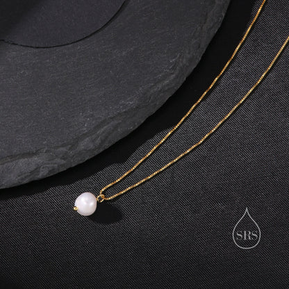 Irregular Shaped Natural Pearl Necklace in Sterling Silver, Genuine Oval Freshwater Pearl Pendant Necklace in Sterling Silver