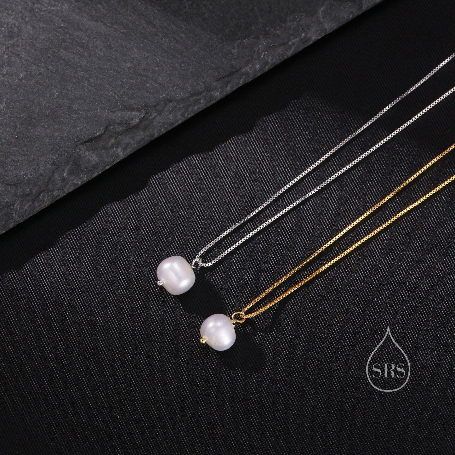 Irregular Shaped Natural Pearl Necklace in Sterling Silver, Genuine Oval Freshwater Pearl Pendant Necklace in Sterling Silver